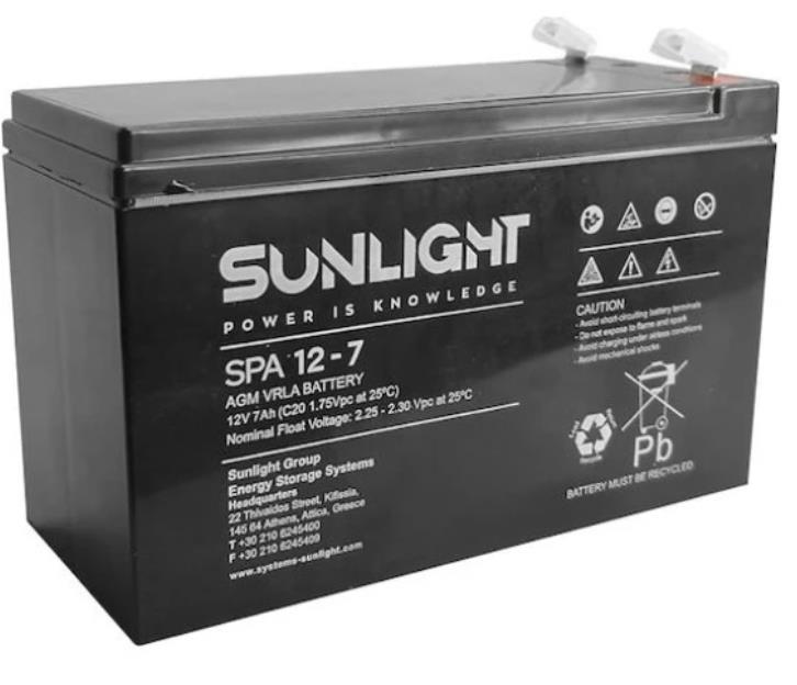 SUNLIGHT BATTERY 12V 7AH (6.3 FASTON)