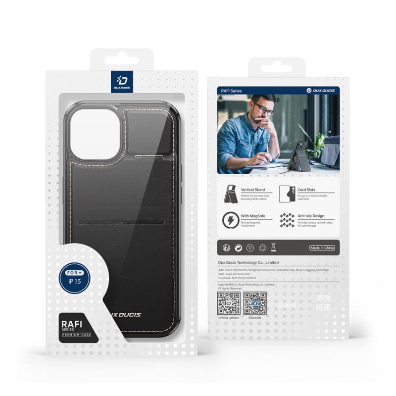 Θήκη Δερμάτινη Dux Ducis Rafi Mag 3 σε 1 MagSafe RFID Blocker Apple iPhone 15 με Stand Μαύρο