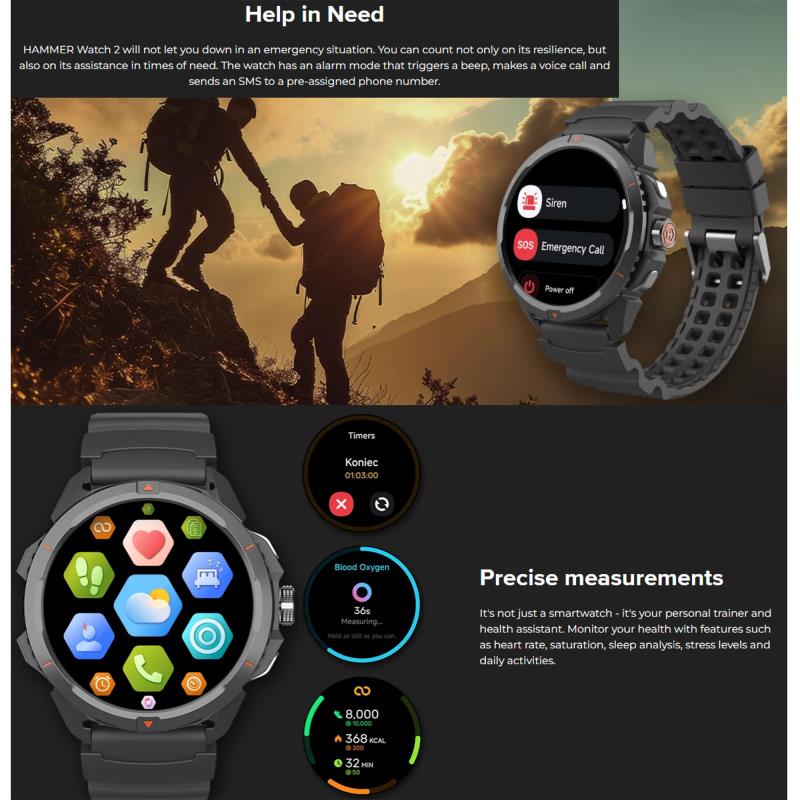 Smartwatch Hammer Watch 2 1.5" Μαύρο-Πορτοκαλί