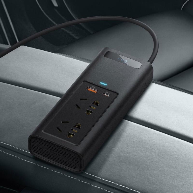 Inverter Αυτοκινήτου Baseus 12V σε 220V & Διπλή Έξοδο USB A, USB C 150W BS-CI15-02 Μαύρο