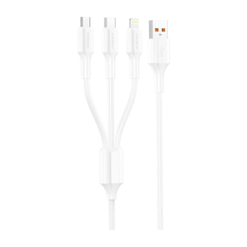 Καλώδιο Σύνδεσης USB 2.0 Foneng XS01 3in1 USB A σε Micro USB & USB C & Lightning 3A 15W 1.2m Λευκό