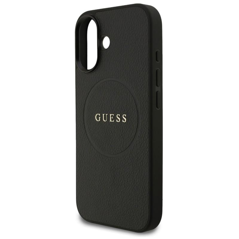 Θήκη PU Guess MagSafe Apple iPhone 17 Grained Gold Ring Μαύρο