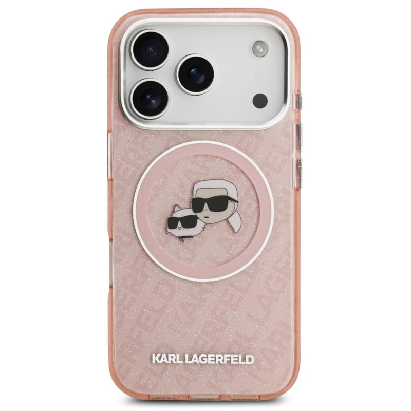 Θήκη Σιλικόνης Karl Lagerfeld Magsafe Apple iPhone 17 Pro Max Glitter Karl & Choupette Heads Ροζ