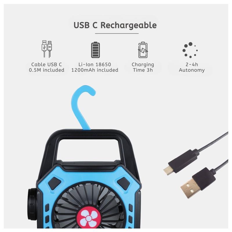 Ανεμιστήρας Κάμπινγκ Niaros Stawell USB 4W με Φακό LED 180lm Μπλε