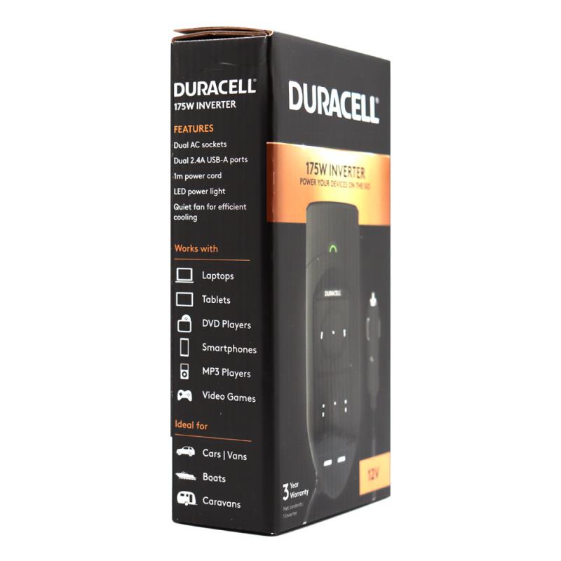 Inverter Αυτοκινήτου Duracell 12V σε 220V & 2 Θύρες USB 2.4A 175W