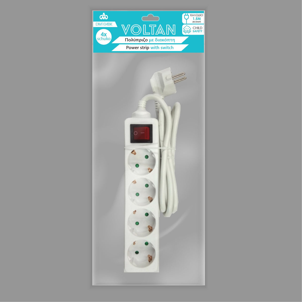 Πολύπριζο με διακόπτη 4 θέσεων 3x1,5mm DMPRO Power