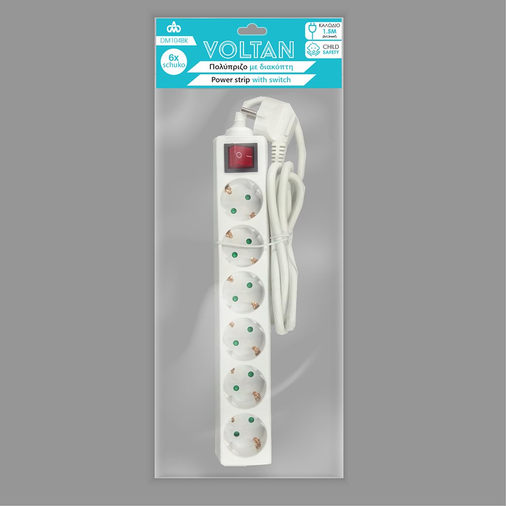 Πολύπριζο με διακόπτη 6 θέσεων 3x1,5mm DMPRO Power