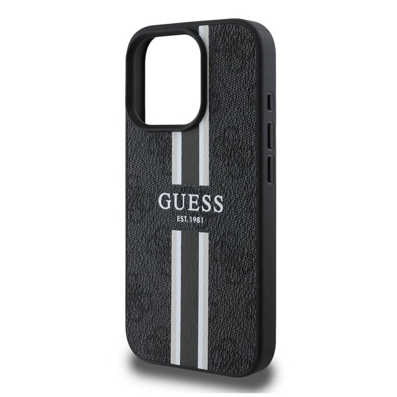 Θήκη PU Guess MagSafe Apple iPhone 16 Pro Max Hardcase Printed Stripes 4G Μαύρο