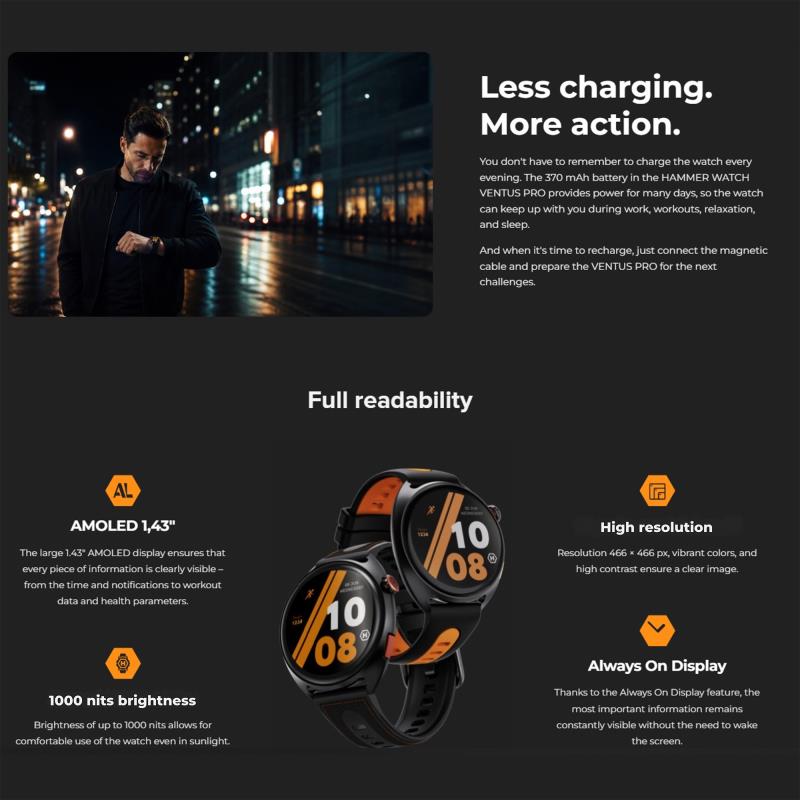 Smartwatch Hammer Watch Ventus Pro 1.43" Μαύρο