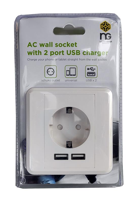 NG ΠΡΙΖΑ ΤΟΙΧΟΥ ME 2 USB PORTS, 2.4A, ΛΕΥΚΟ