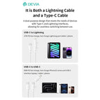 Καλώδιο Σύνδεσης USB 2.0 Devia EC404 2 σε 1 USB C σε USB C & Lightning PD 60W & 27W 1.2m Smart Λευκό