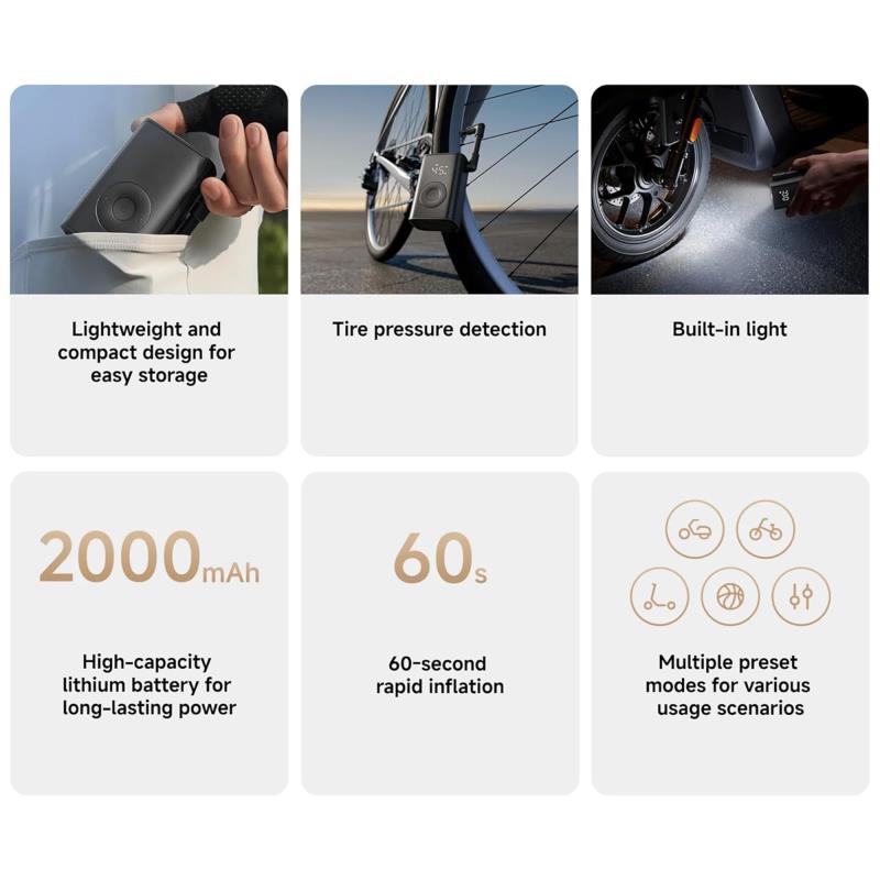 Φορητός Συμπιεστής Αέρα Xiaomi Mijia 150psi 2000mAh με Οθόνη Ενδείξεων Μαύρο