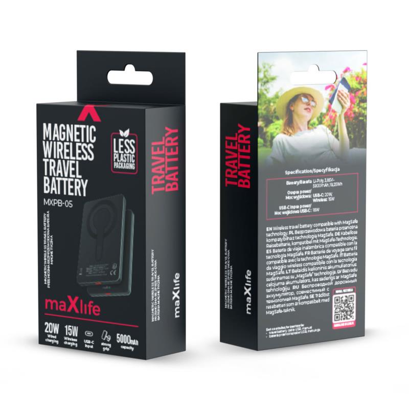 Φορτιστής Ανάγκης Maxlife MXPB-05 20W 5000mAh PD Magnetic Wireless Μαύρο