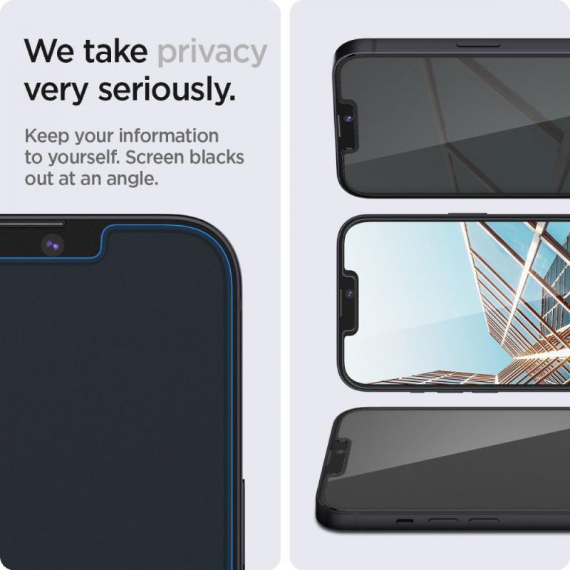 Tempered Glass Full Face Spigen Glas.tR EZ-FIT Privacy Apple iPhone 13/ 13 Pro/ 14/ 16e (2 τεμ.)