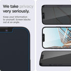 Tempered Glass Full Face Spigen Glas.tR EZ-FIT Privacy Apple iPhone 13/ 13 Pro/ 14/ 16e (2 τεμ.)