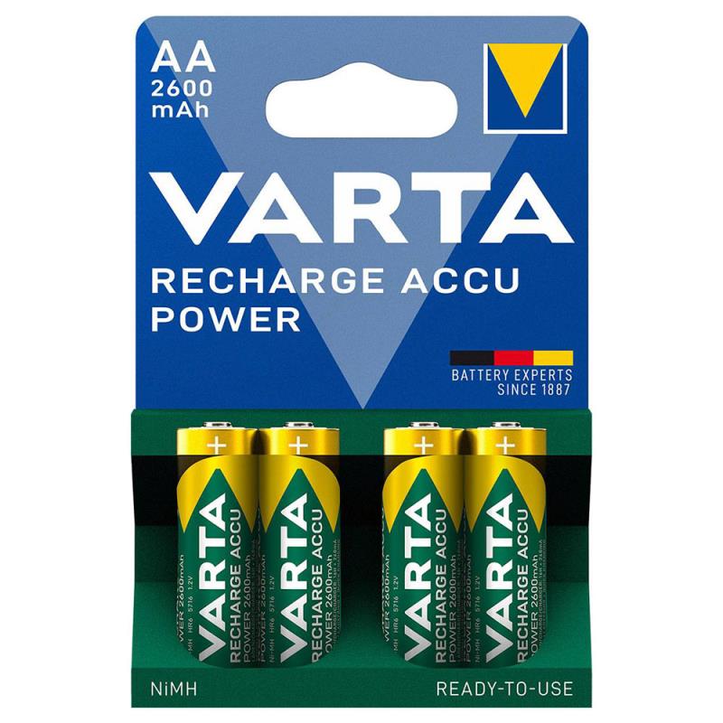 Μπαταρία Επαναφορτιζόμενη Varta AA 2600mAh NiMH Power (4 τεμ.)