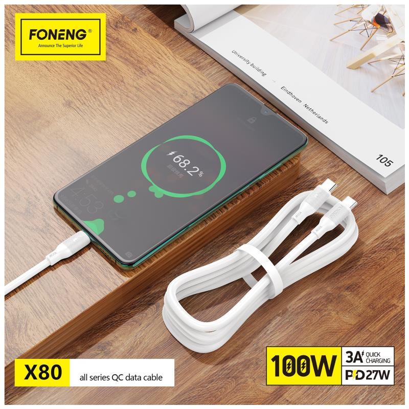 Καλώδιο Σύνδεσης USB 2.0 Foneng X80 USB C σε USB C 100W 1m Λευκό