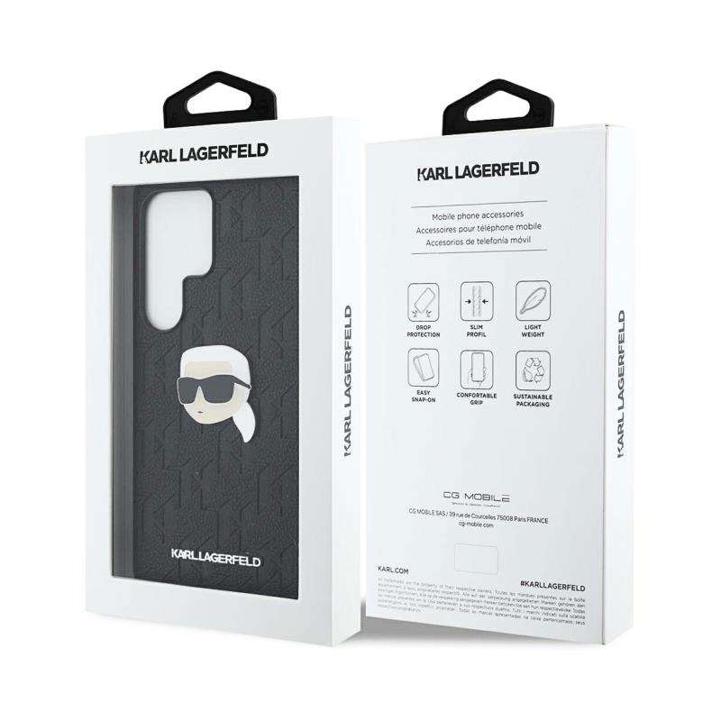 Θήκη TPU Karl Lagerfeld Samsung Galaxy S25 Ultra Hardcase Leather Monogram Karl Head Pin Μαύρο