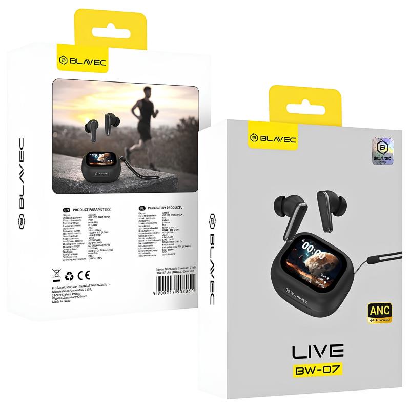 True Wireless Ακουστικά Bluetooth Blavec BW-07 Live ANC με Οθόνη LCD Μαύρο