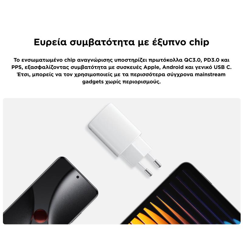 Φορτιστής Ταξιδίου Ταχείας Φόρτισης Xiaomi Nano Turbo με Διπλή Έξοδο USB C GaN PD 45W Λευκό