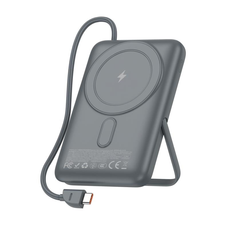 Φορτιστής Ανάγκης Foneng PX119 22.5W 10000mAh Magnetic Wireless με Ενσωματωμένο Καλώδιο & Stand Σκούρο Γκρι