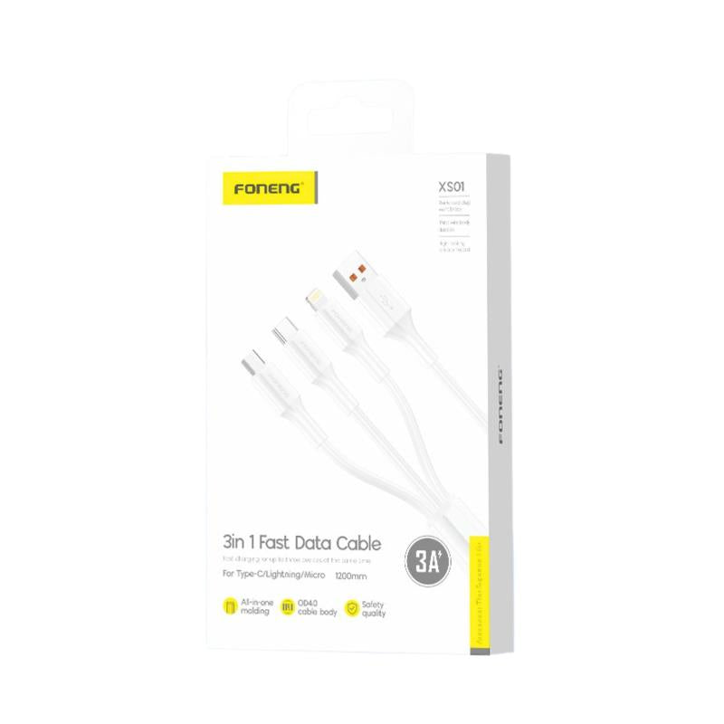 Καλώδιο Σύνδεσης USB 2.0 Foneng XS01 3in1 USB A σε Micro USB & USB C & Lightning 3A 15W 1.2m Λευκό