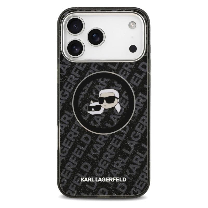 Θήκη Σιλικόνης Karl Lagerfeld Magsafe Apple iPhone 17 Pro Max Glitter Karl & Choupette Heads Μαύρο