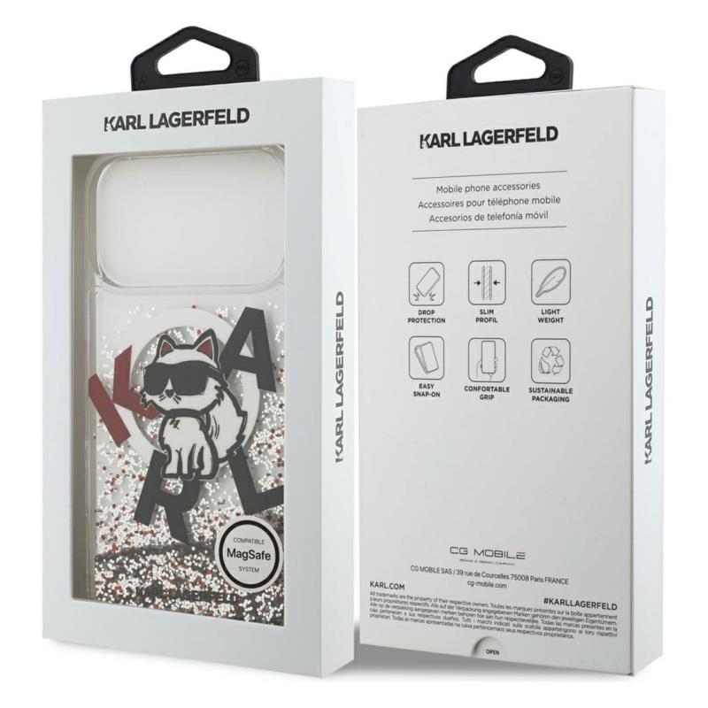 Θήκη Σιλικόνης Karl Lagerfeld Magsafe Apple iPhone 17 Pro Max Liquid Glitter Choupette Διάφανο