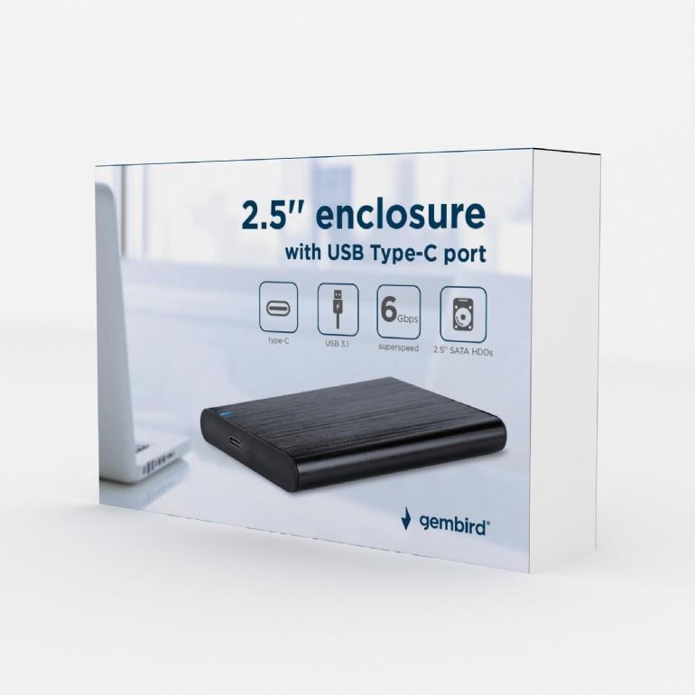 GEMBIRD U3S6 ΘΗΚΗ ΓΙΑ HDD 2.5" USB 3.0 TYPE C, ΑΛΟΥΜΙΝΙΟ, ΜΑΥΡH