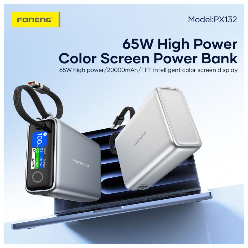 Φορτιστής Ανάγκης Foneng PX132 65W 20000mAh με Έγχρωμη Οθόνη Ασημί