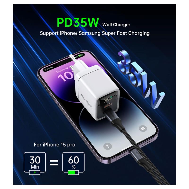 Φορτιστής Ταξιδίου Ταχείας Φόρτισης Choetech PD6051 με Διπλή Έξοδο 2xUSB C GaN PD 35W Λευκό