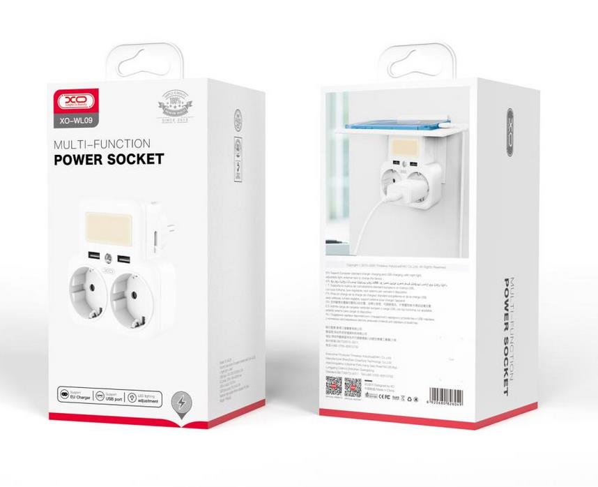 XO WL09 ΠΟΛΥΜΠΡΙΖΟ ΣΟΥΚΟ ΜΕ 2 ΘΕΣΕΙΣ ΚΑΙ 2 ΘΥΡΕΣ USB KAI ΝΥΧΤΕΡΙΝΟ ΦΩΣ