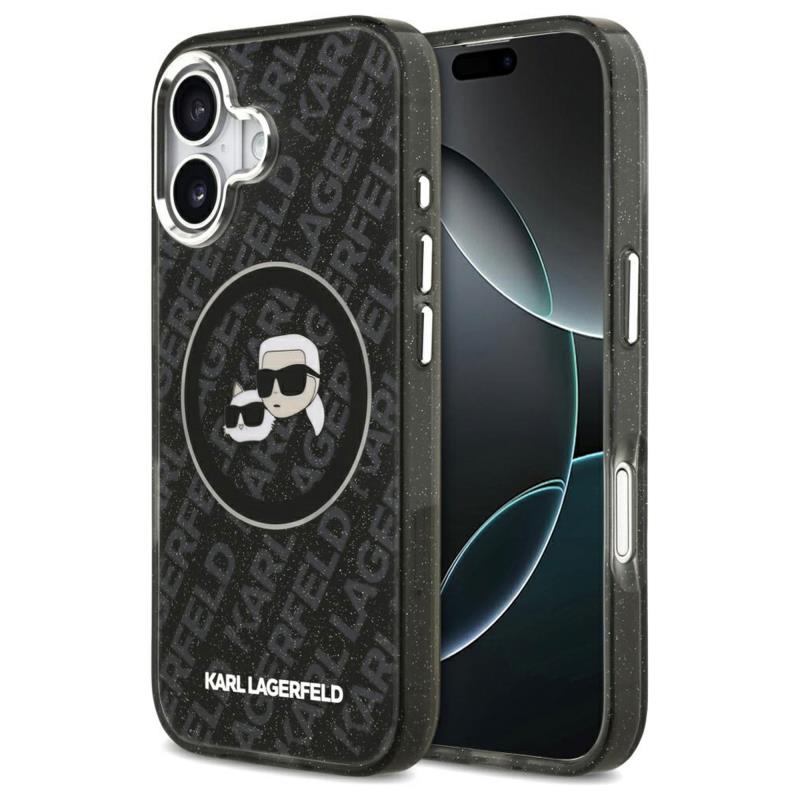 Θήκη Σιλικόνης Karl Lagerfeld Magsafe Apple iPhone 17 Glitter Karl & Choupette Heads Μαύρο