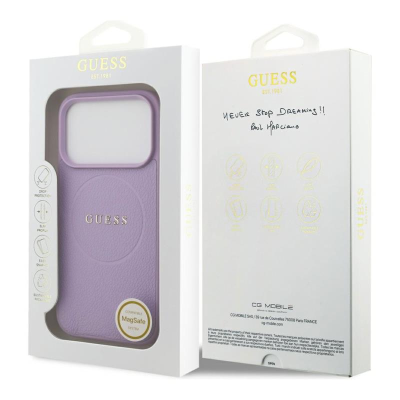 Θήκη PU Guess MagSafe Apple iPhone 17 Pro Max Grained Gold Ring Μωβ