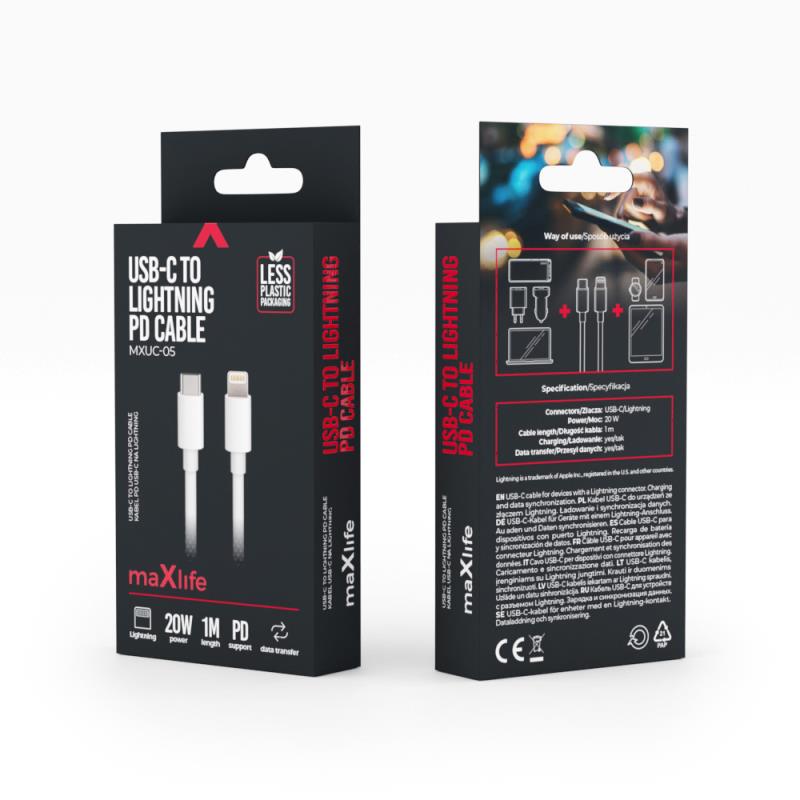 Καλώδιο Σύνδεσης USB 2.0 Maxlife MXUC-05 USB C σε Lightning PD 20W 1m Λευκό