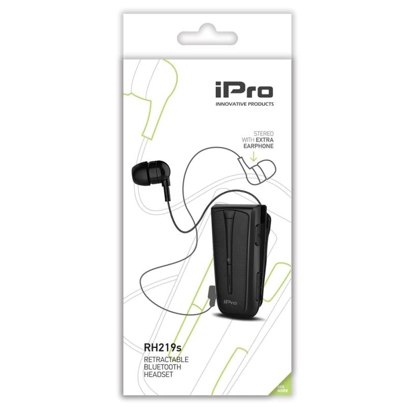Στερεοφωνικό Ακουστικό Bluetooth iPro RH219s Retractable με Δόνηση Μαύρο