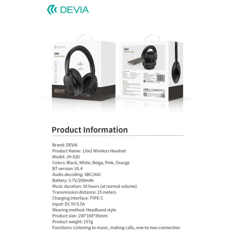 Ασύρματα Ακουστικά Κεφαλής Devia JH-820 Lite1 Μαύρο