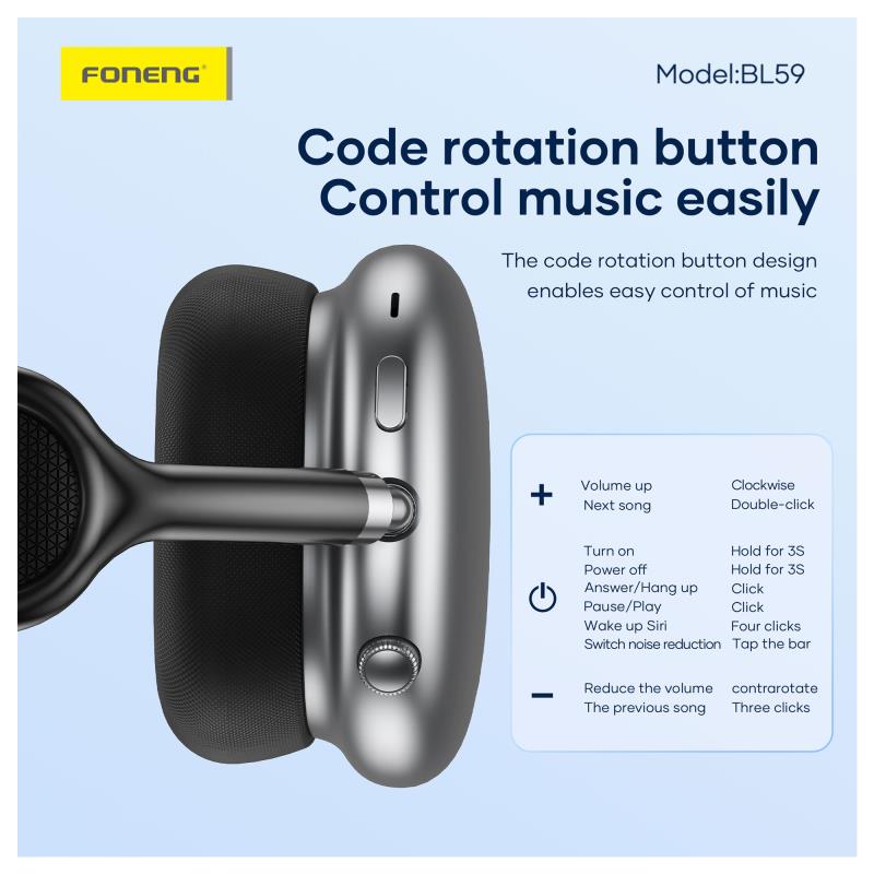 Ασύρματα Ακουστικά Κεφαλής Foneng BL59 ANC Noise Canceling Ασημί