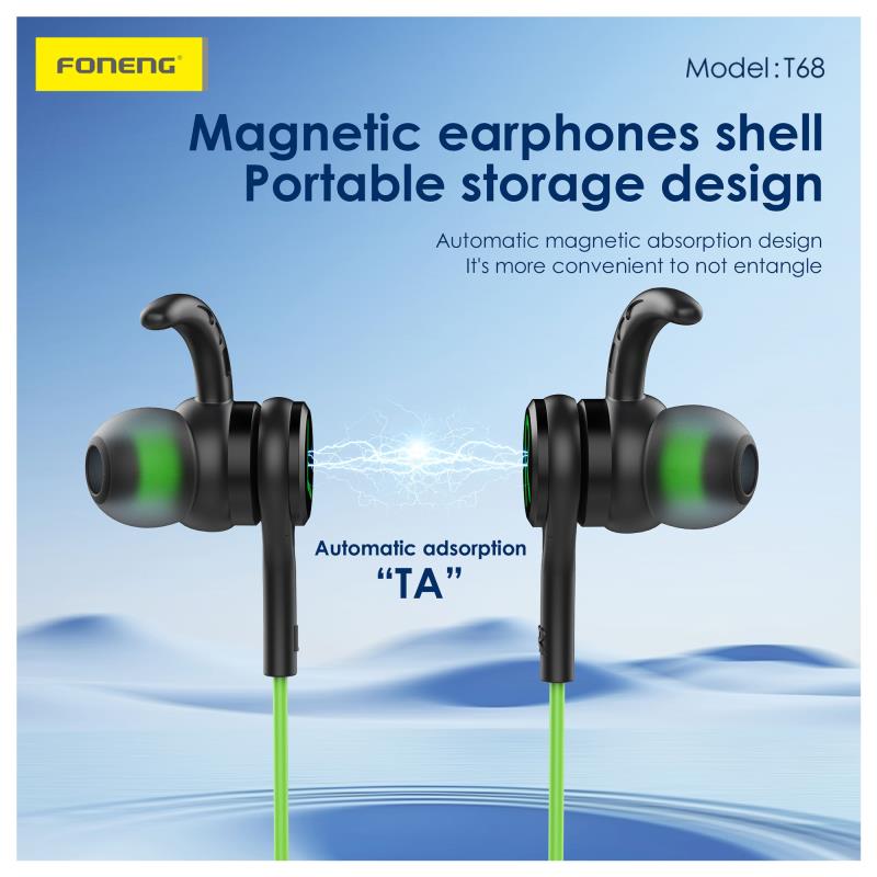 Hands Free Stereo Foneng T68 Heavy Bass Gaming USB C Μαύρο