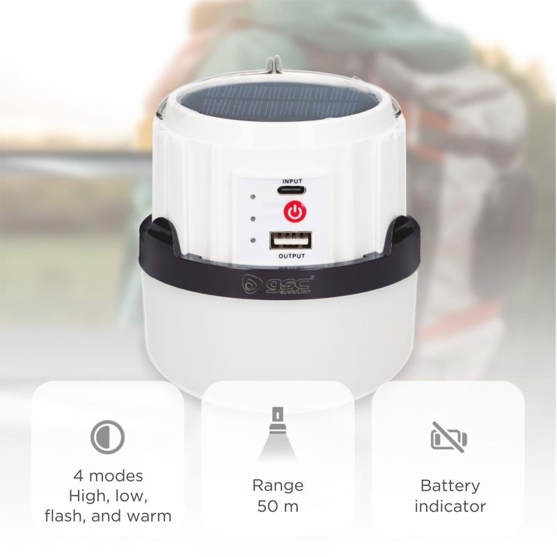 Επαναφορτιζόμενος Ηλιακός Φακός LED GSC 5W 1500mAh 300lm με Powerbank Λευκό