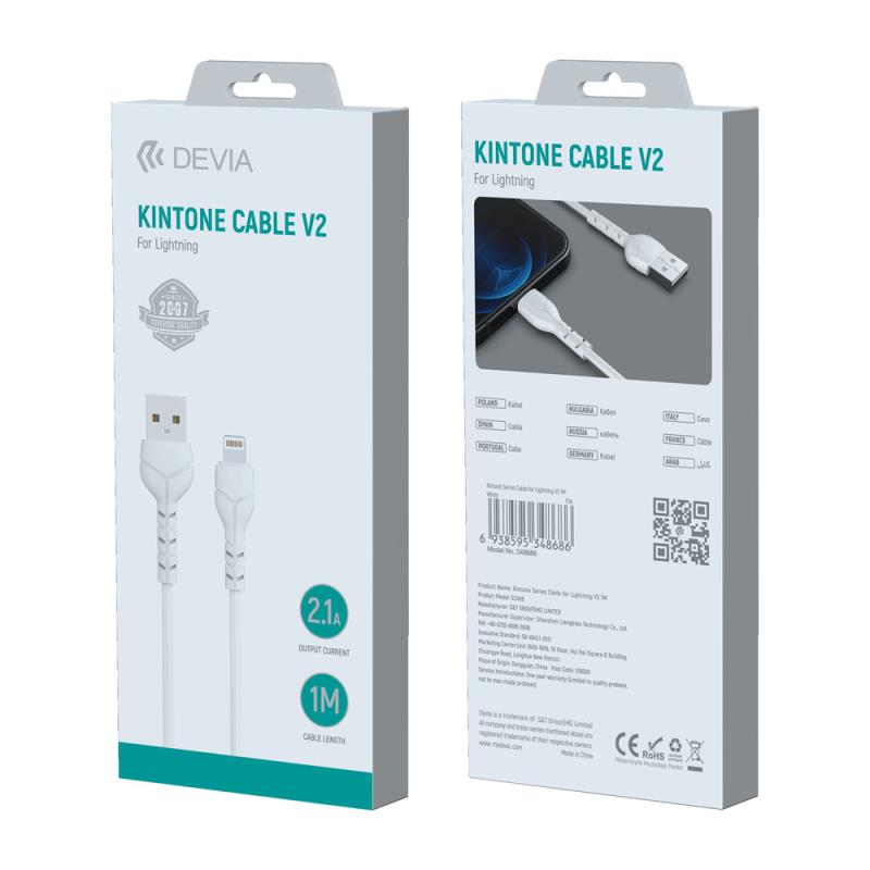 Καλώδιο Σύνδεσης USB 2.0 Devia EC406 V2 USB A σε Lightning 10.5W 1m Kintone Λευκό