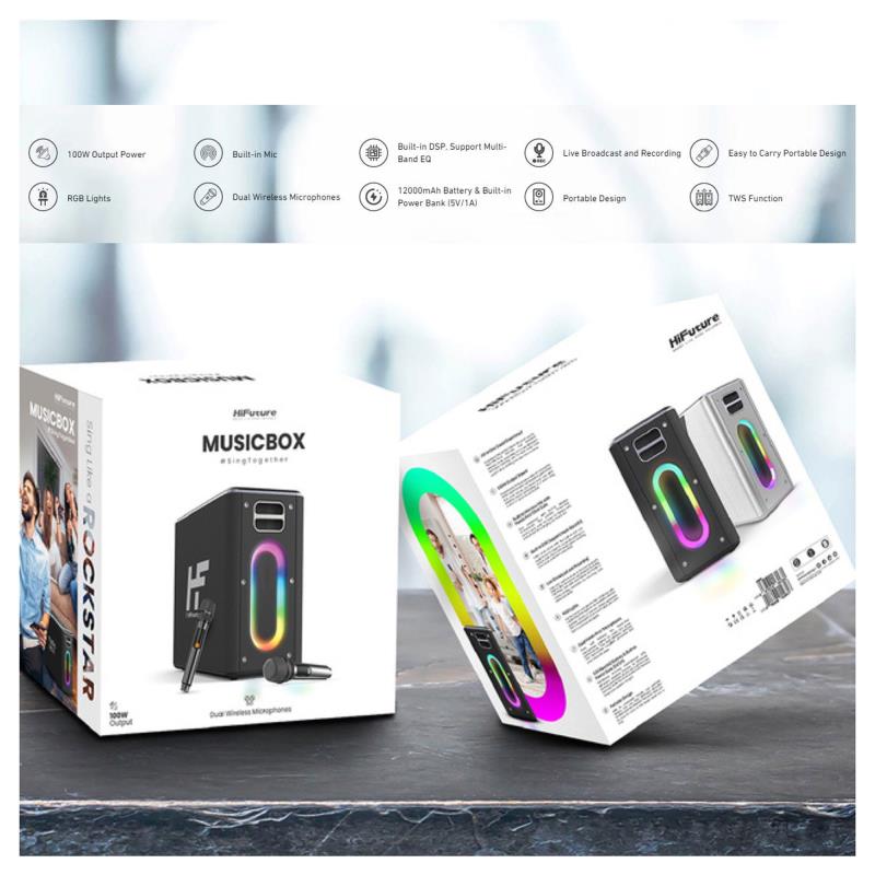 Φορητό Ηχείο Bluetooth HiFuture Music Box Karaoke BT 5.0 12000mAh 100W Μαύρο