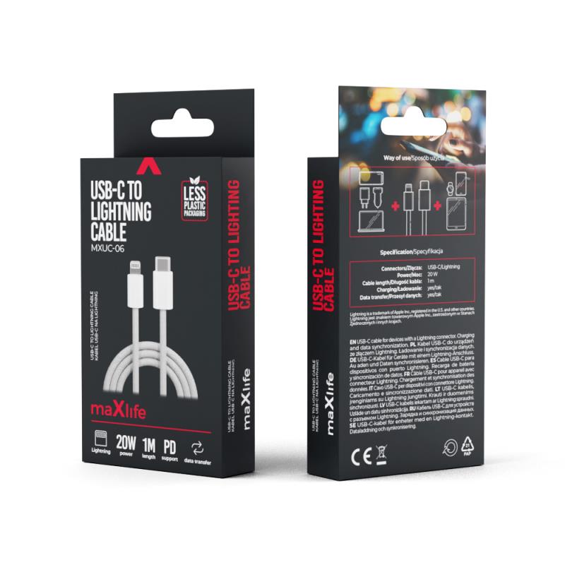 Καλώδιο Σύνδεσης USB 2.0 Maxlife MXUC-06 Braided USB C σε Lightning PD 20W 1m Γκρι
