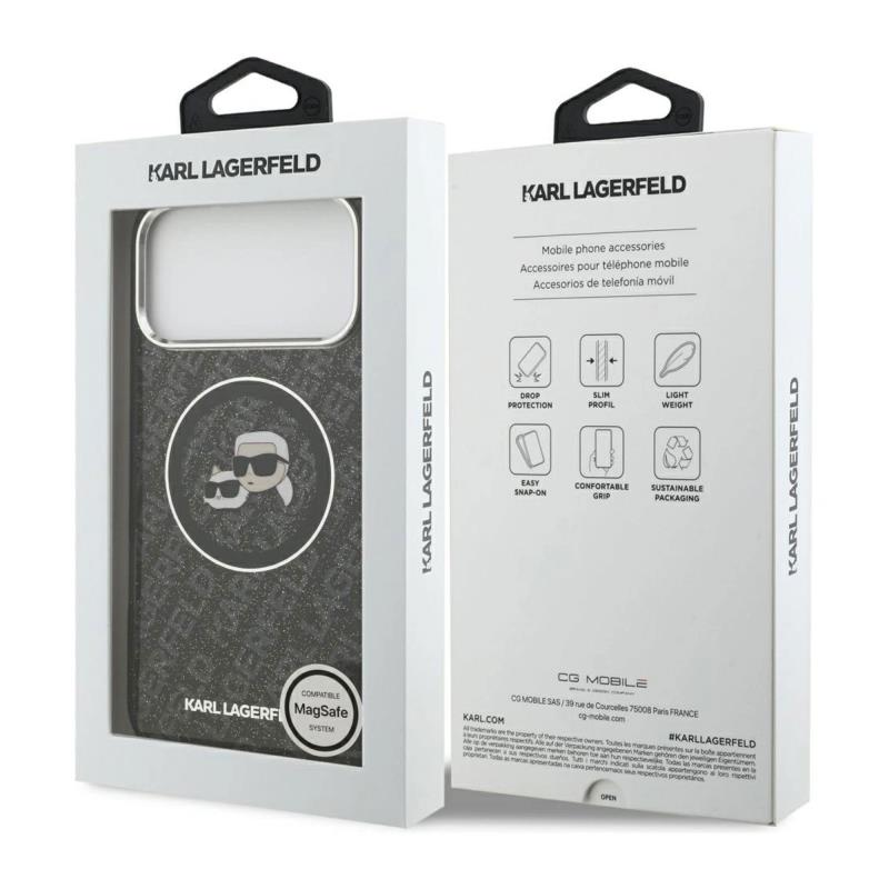 Θήκη Σιλικόνης Karl Lagerfeld Magsafe Apple iPhone 17 Pro Max Glitter Karl & Choupette Heads Μαύρο