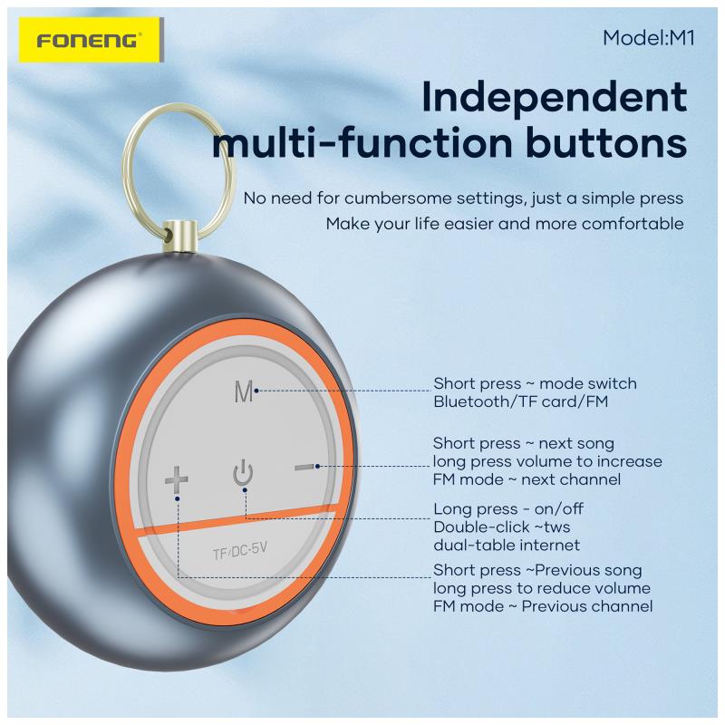 Φορητό Ηχείο Bluetooth Foneng M1 BT 5.4 1100mAh 5W Καφέ