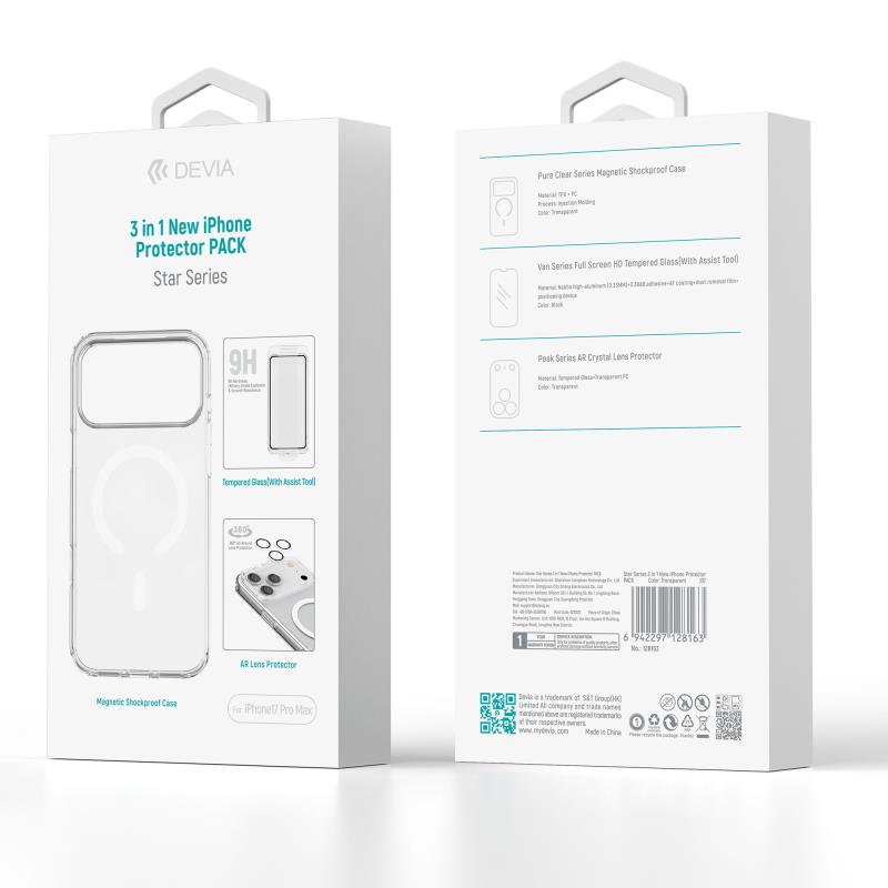 Θήκη TPU & PC & Tempered Glass & Camera Cover Devia Apple iPhone 17 Pro Max Magnetic Shock Proof Star Pack Διάφανο