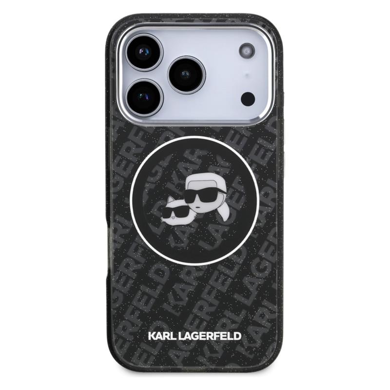 Θήκη Σιλικόνης Karl Lagerfeld Magsafe Apple iPhone 17 Pro Glitter Karl & Choupette Heads Μαύρο