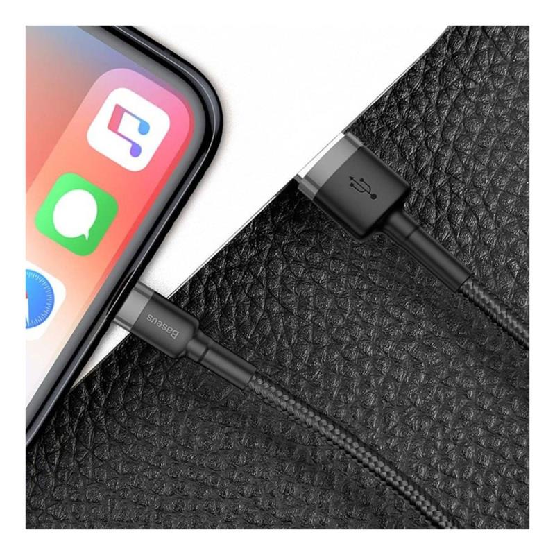 Καλώδιο Σύνδεσης USB 2.0 Baseus Cafule USB A σε Lightning 12W 2.4A 1m Μαύρο-Γκρι