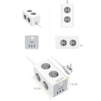 TESSAN TS306 ΠΟΛΥΜΠΡΙΖΟ 6 ΘΕΣΕΩΝ, 3 USB, ΓΚΡΙ/ΛΕΥΚΟ