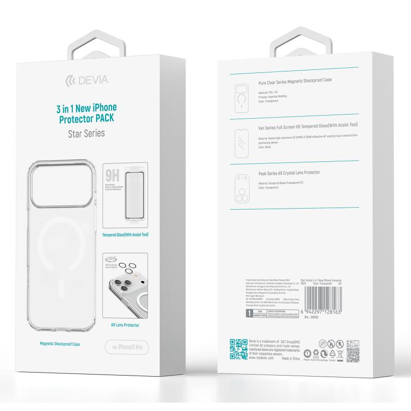 Θήκη TPU & PC & Tempered Glass & Camera Cover Devia Apple iPhone 17 Pro Magnetic Shock Proof Star Pack Διάφανο